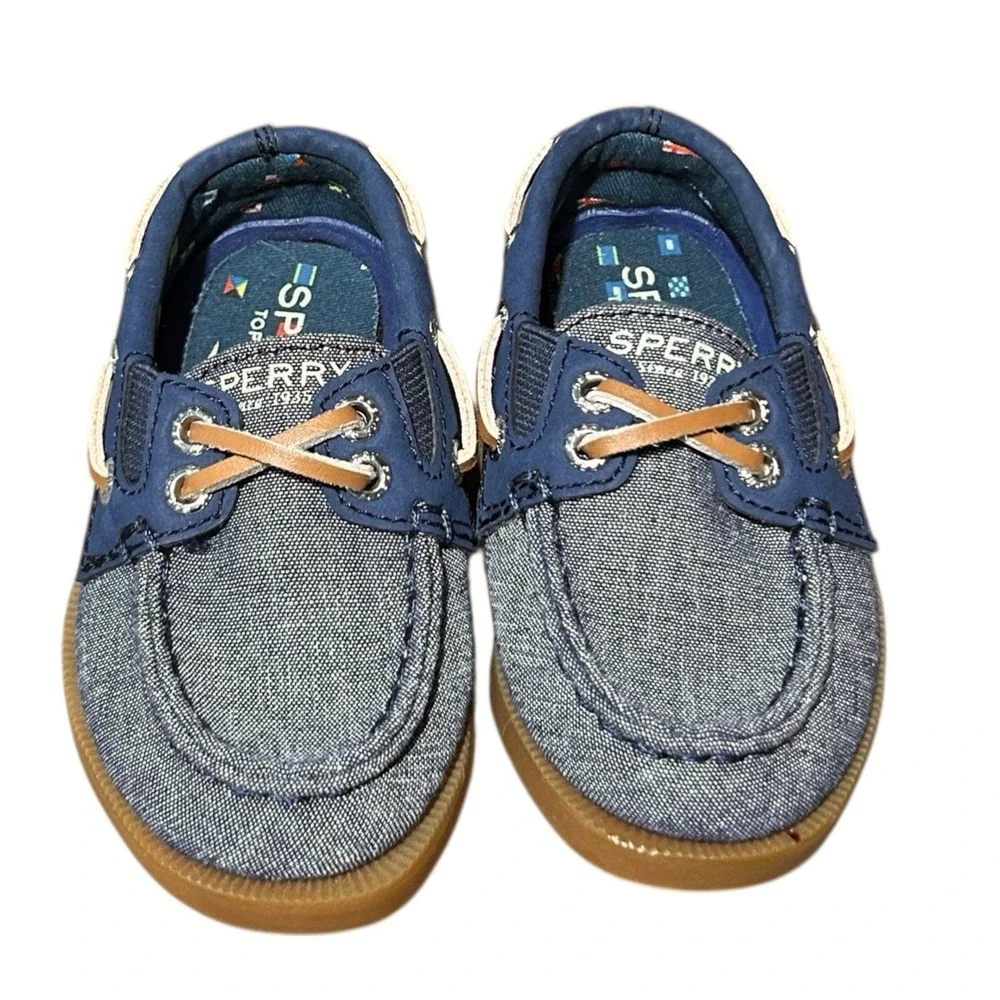 SPERRY A/O Blue Boat Shoe Toddler 5M Slip On Chambray Fabric STI261139 NWOB